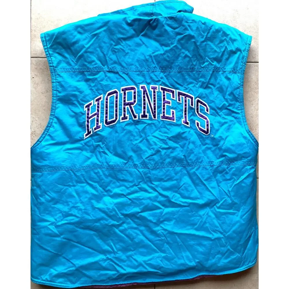 Charlotte Hornets 90s STARTER Vest puffer jacket L teal purple NBA vintage